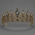 Vintage-Palastkrone mit eleganten dunkelgrauen Kristallen in antikem Gold-Finish - Schwarzer Strass/Antikgold (TS-J2843)