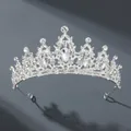 Elegant vintage silver rhinestone tiara with crystal water drop accents for bridal weddings - Birthday Princess Crown Style (TS-J2720) / Silver