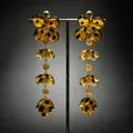 Vintage tortoiseshell amber resin long dangling earrings with floral and leaf motifs - Leopard Print Flower Beaded Drop Earrings (2608075) / Amber