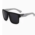 Polarized square sports sunglasses with grey textured temples for men UV protection - Black Frame White Temple Gray Lens (K2-732)