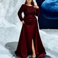 Elegantes burgunderrotes Abendkleid mit Pailletten-Oberteil und Satin-Faltenrock - 3XL / Burgunderrot