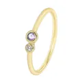Close-up of minimalist gold ring with purple and clear zircon stones, stackable design - Size 6 / Purple (AJZ30117)