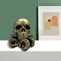 Detailed view of the bronze finish Cthulhu skull statue with octopus tentacles - L / Cthulhu Skull