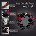 Couronne d'Halloween gothique avec crâne, roses artificielles et base en vigne tressée - 40CM / Crâne avec Rose