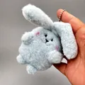 Adorable light blue plush bunny keychain with pink cheeks for backpack accessories - Ball Chain / Blue