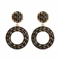 Detailansicht der vintage geometrischen Ohrringe mit schwarzen Steinen in Gold für Damen - Doppelkreis Geometrischer Stil (E2698) / Schwarz