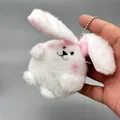 Cute white fluffy plush rabbit doll keychain accessory with pink ear details and chain - Ball Chain / White