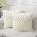 Detailed macro shot of cream faux fur pillow cover with geometric diamond quilted pattern - Diamond Pattern / 45x45cm / Off White