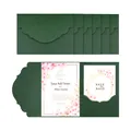 Élégant ensemble d'invitations de mariage vert foncé découpé au laser avec fleurs. - Vert Foncé