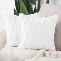 Close-up of white plush quilted pillow covers with geometric textured pattern on sofa - Geometric Square Frame Texture / 45x45cm (ai-2 Pieces/Pack) / White