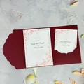 Élégante invitation de mariage bordeaux découpée au laser avec carte cerisier. - Bordeaux