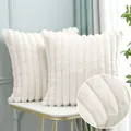 Funda de cojín de lujo en felpa acanalada blanco crema para decoración de sofá - 45x45cm / Raya Ancha Blanca