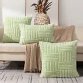 Elegant light green quilted plush throw pillow cover with minimalist geometric embroidery pattern - 45x45cm / Cyan Green 5 Stripes