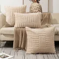 Soft cream quilted plush pillowcases for sofa decoration in elegant minimalist style - 45x45cm / Apricot 5 Stripes
