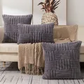 Modern grey plush quilted cushion cover with geometric stripe embroidery for sofa decor - Five-Stripe Style / 45x45cm / Dark Gray