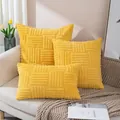 Soft yellow plush quilted cushion covers with geometric texture displayed on a white sofa - Five-Stripe Style / 45x45cm / Yellow