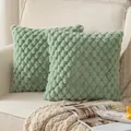 Sage green faux fur textured decorative pillow cover for sofa and living room decor. - Honeycomb Pattern Style / 45x45cm / Green