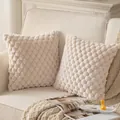 Elegant cream-colored plush quilted throw pillow covers with textured honeycomb pattern - Honeycomb Pattern Style / 45x45cm / Khaki