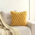 Yellow plush quilted decorative throw pillow cover for sofa and living room décor - Honeycomb Pattern Style / 45x45cm / Yellow