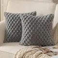 Pack of 2 grey plush bobble textured quilted pillow covers for living room sofa decor - Monstera Leaf Texture / 45x45cm (ai-2 Pieces/Pack) / Dark Gray