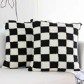 Soft black and white checkerboard plush pillow cover for modern living room sofa decor - Checkerboard Pattern / 45x45cm (ai-2 Pieces/Pack) / Black and White