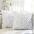 Set of two white plush quilted embroidered cushion covers featuring a geometric teardrop design - Water Drop Geometric Texture / 45x45cm (ai-2 Pieces/Pack) / White