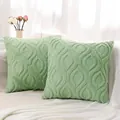 Pair of sage green plush pillowcases with elegant quilted embroidery for sofa decoration - Water Drop Geometric Texture / 45x45cm (ai-2 Pieces/Pack) / Green