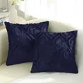 Set of 2 navy blue plush quilted throw pillow covers for luxury sofa living room decor - 45x45cm / Blue-Black Waterdrop