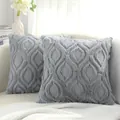 Elegant soft gray plush throw pillowcase with geometric quilted embroidery decor - 45x45cm / Dark Grey Water Drop