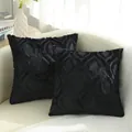 Luxurious black plush quilted pillow covers with elegant wavy embroidered texture for sofa - 45x45cm / Black Waterdrop