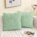 Soft mint green shaggy quilted throw pillow covers with diamond pattern for sofa - 45x45cm / Green Diamond