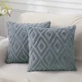 Pair of grey plush pillow covers with geometric diamond quilted embroidery for sofa decor - 45x45cm / Grey Rhombus