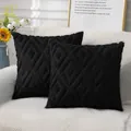 Elegant black long plush quilted embroidered pillowcase for modern sofa home decor - Diamond Pattern / 45x45cm / Black