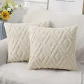Set of 2 cream plush quilted pillow covers with geometric diamond pattern for sofa deco - Diamond Pattern / 45x45cm / Khaki