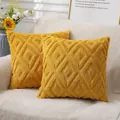 Set of 2 mustard yellow plush decorative pillow covers with geometric quilted pattern - Diamond Pattern / 45x45cm / Yellow