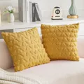 Luxury mustard yellow plush pillow cover with quilted heart embroidery for sofa - Heart / 45x45cm / Yellow