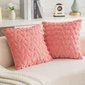 Two soft pink plush throw pillowcases with a quilted heart pattern for home decor - Heart / 45x45cm / Pink