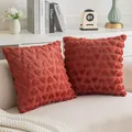 Set of two terracotta plush throw pillow covers with a quilted heart pattern for sofa - Heart / 45x45cm / Red