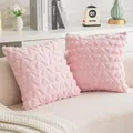 Luxurious pink plush pillowcases with quilted heart patterns for sofa decoration - 18x18 Inch / Light Pink Heart