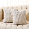 Set of two luxury beige plush quilted pillow covers with diamond pattern for sofa - 18x18 Inch / Off-white Square