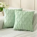 Luxury sage green plush quilted throw pillow covers with geometric textured embroidery - 18x18 Inch / Green Square