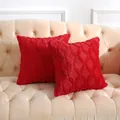 Pair of luxury red plush quilted diamond pattern decorative throw pillow covers for sofa - 18x18 Inch / Red Round