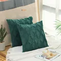 Premium dark green plush quilted throw pillow covers with elegant diamond embroidery pattern - 18x18 Inch / Dark Green Square