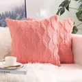 Soft coral plush quilted cushion cover with diamond embroidery for living room sofa - 18x18 Inch / Pink Square