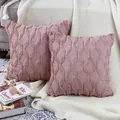 Pair of plush dusty rose pillow covers with geometric quilted texture on a white blanket. - 45x45cm / Light Purple Square