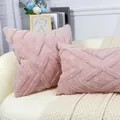 Premium pink plush quilted pillowcase with geometric embroidery for home sofa decor - 45x45cm / Pink Plaid