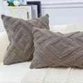 Grey plush tufted pillow covers with geometric diamond embroidery in a home setting - 45x45cm / Dark Grey Plaid