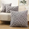 Grey plush quilted pillowcase featuring a textured geometric diamond pattern for sofa - 45x45cm / Light Grey Plaid