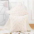 Soft cream plush quilted embroidered pillowcase with decorative cable knit pattern - 45x45cm / White Texture