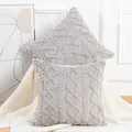 Soft grey plush throw pillow cover featuring a decorative quilted cable knit embroidery design - 45x45cm / Light Gray Texture